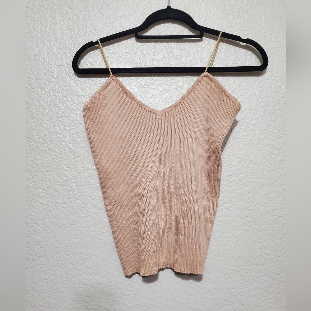 Glam Ribbed Nude Camisole Spaghetti Strap Tank Top Women's Size Large